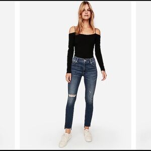 Express High-Waisted Side Stripe Ankle Jeans Sz 4